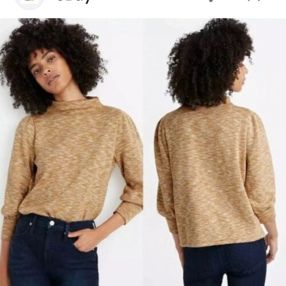 MADEWELL Funnel Neck Puff Sleeve Marled Sweater Sweatshirt Size XS